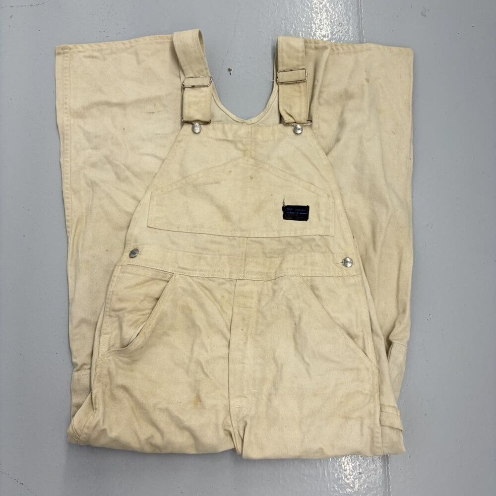 Vintage 60s Sears Cream Workwear Denim Overalls 33x31